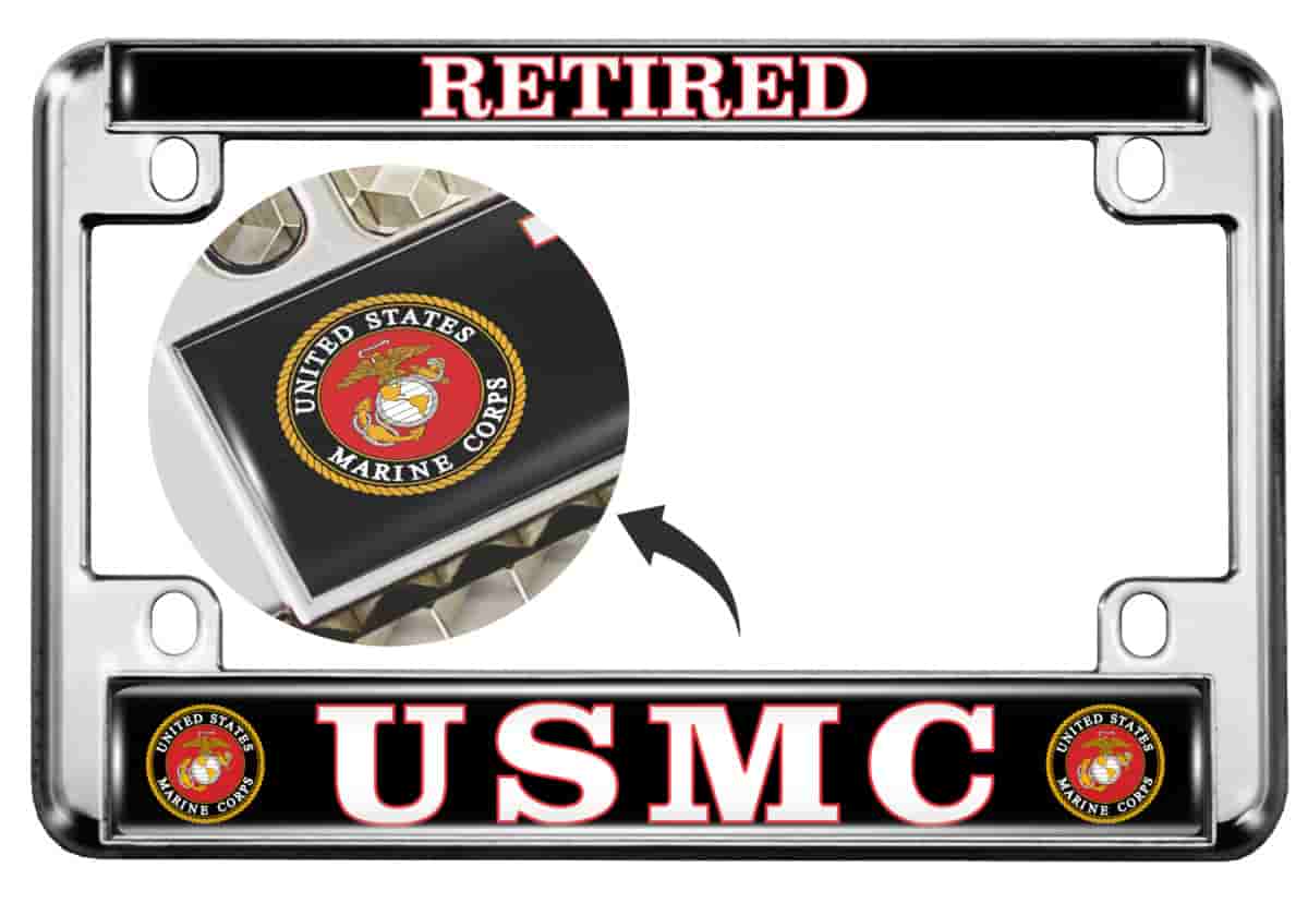 USMC - Retired Marine Corps - Motorcycle Metal License Plate Frame